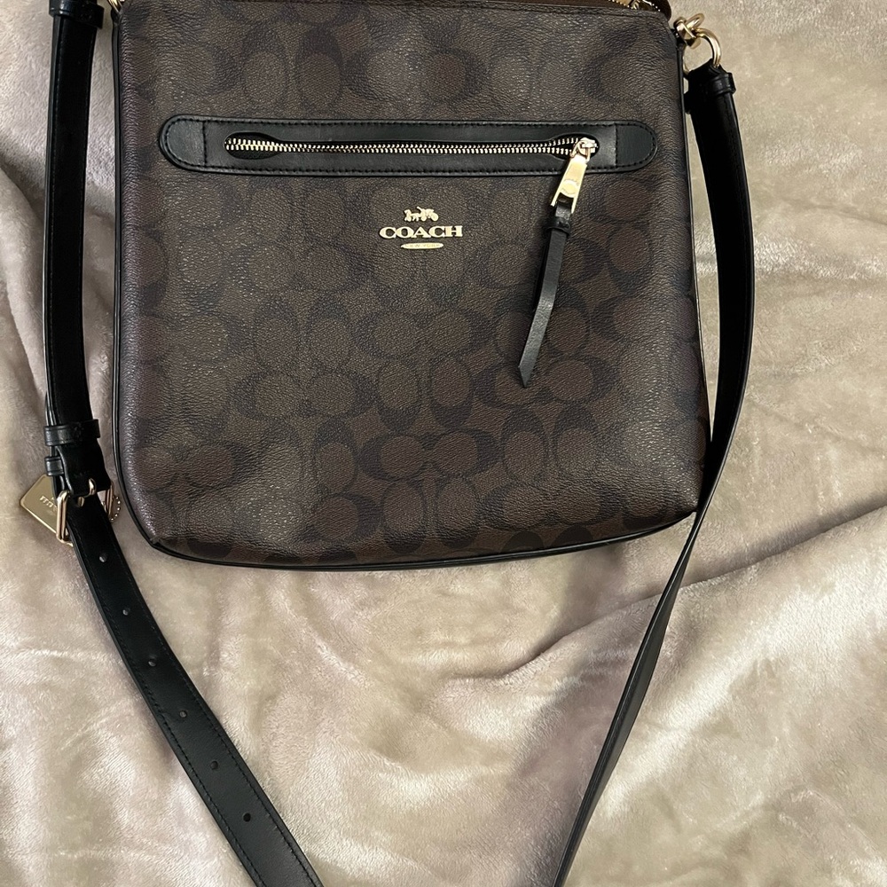 Coach Signature Brown and Black Crossbody Bag